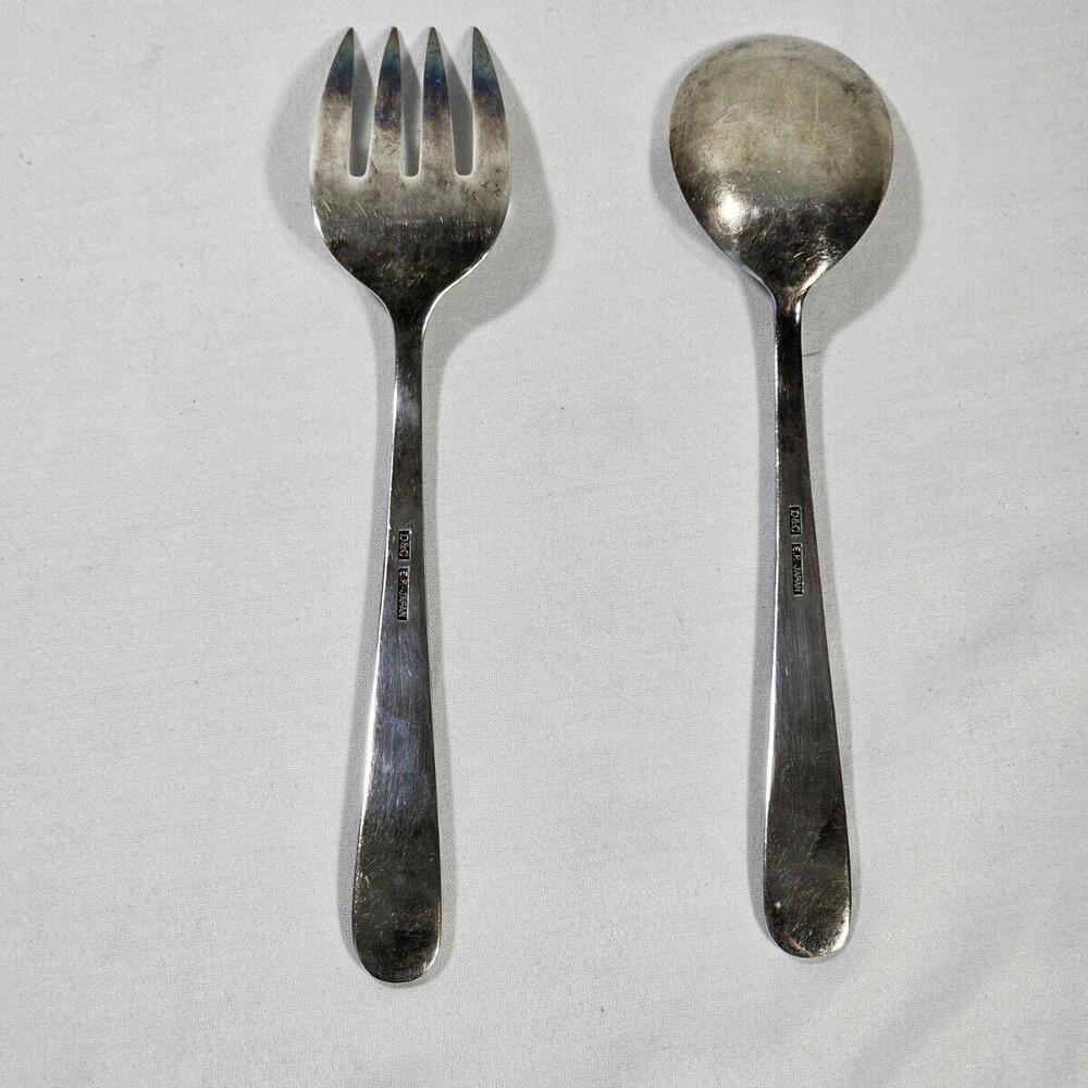 D&C Japan  E.P. Flatware Serving Set Spoon Fork Cobalt Blue W/ Scalloped Design - Picture 6 of 8
